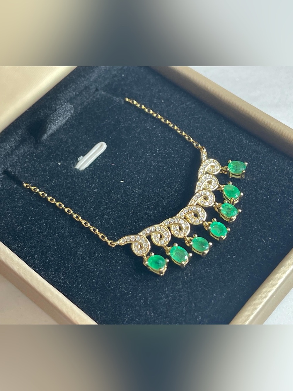 18k gold filled over s925 natural emerald necklace